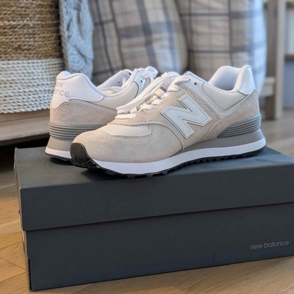New Balance Shoes - NWT New Balance 574 Women's Beige and White Sneakers
